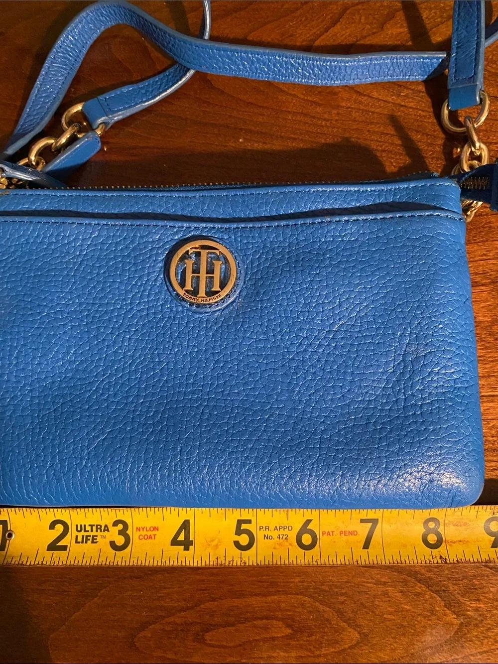 Tommy Hilfiger Blue Pebbled Leather Crossbody with Gold Accent